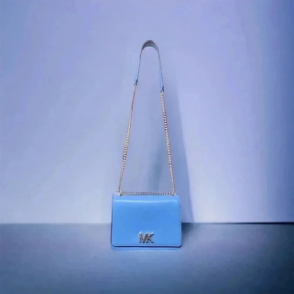 NEW Michael Kors Mott Large Two Tone Blue Leather Crossbody Silver Shoulder Bag - Picture 2 of 12